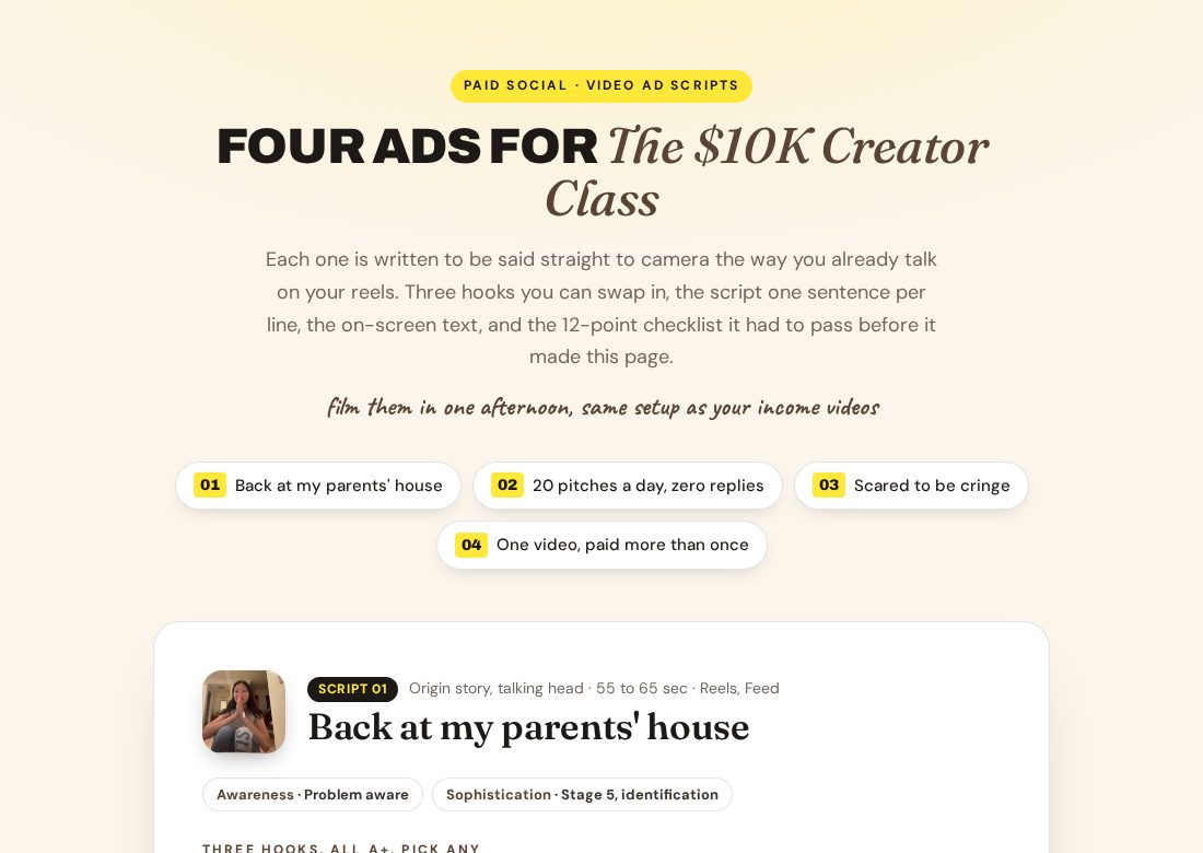 Video ad scripts preview